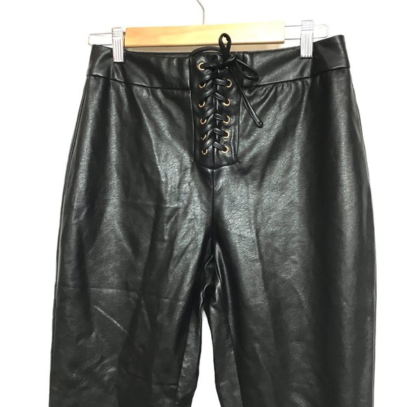Kittenish Lace Up Front Blk Faux Leather Pants EUC - Picture 2 of 14